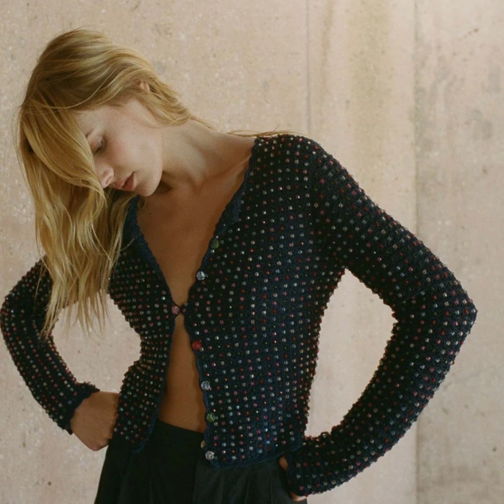 Doen Monterey Beaded Cardigan Heirloom in Navy